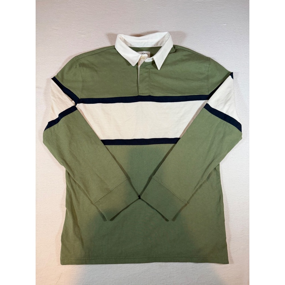 Goodfellow & Co Mens Rugby Shirt Small Olive Green Stripe Long Sleeve Cotton